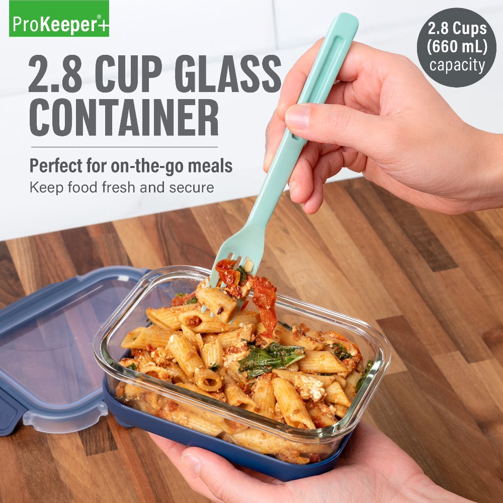 Food Prep Snacks - ภาชนะเก็บอาหารแก้วขนาด 2.8 คัพ พร้อมฐานซิลิโคนและฝาปิดล็อคแน่นสนิท สำหรับห้องครัว ตู้เย็น
