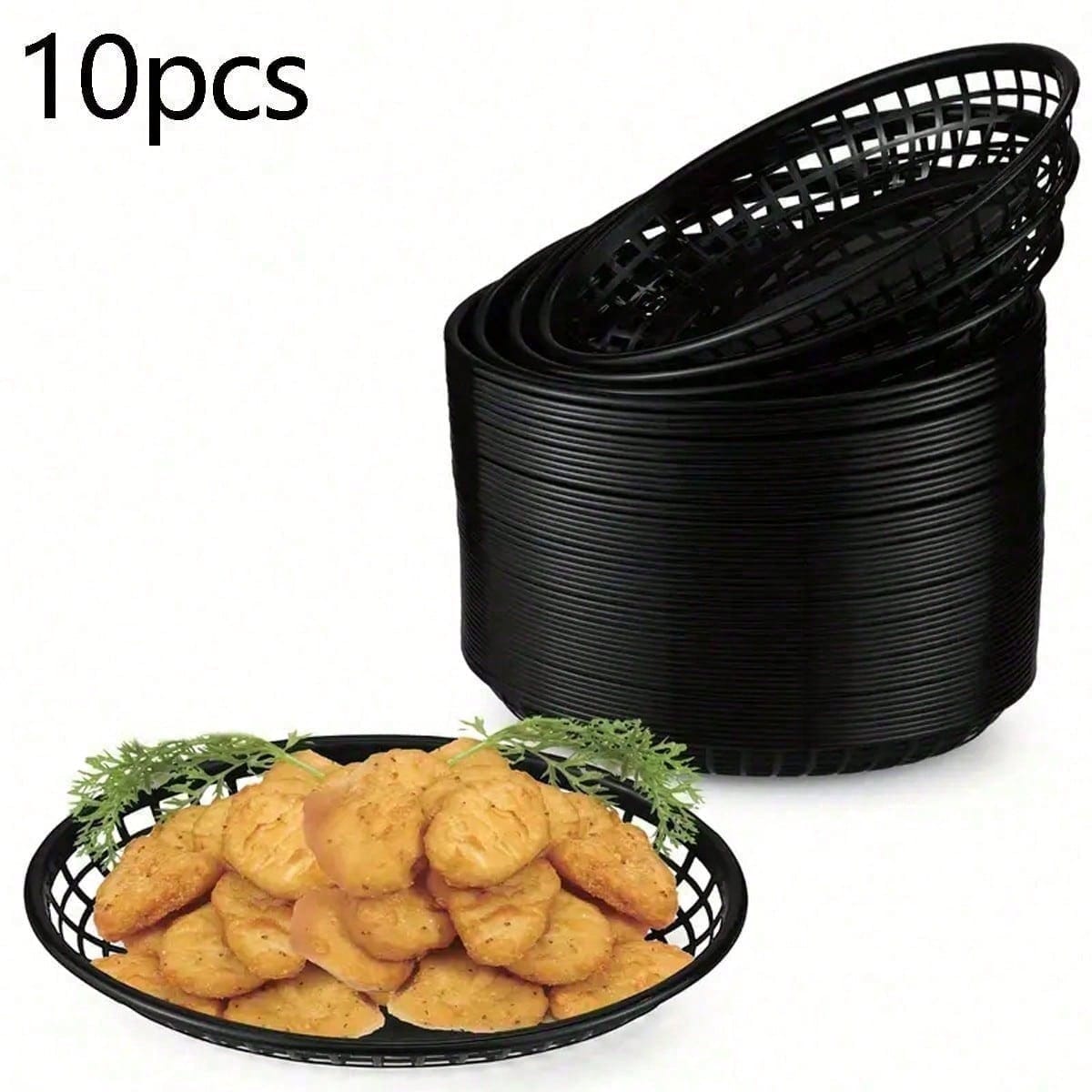 Fast Food With Snacks - ตะกร้าพลาสติกทรงรี 10 ใบ, ถาดใส่ขนมสำหรับดูหนังแบบพกพา, ตะกร้าขนมปัง, ตะกร้าผลไม้,
