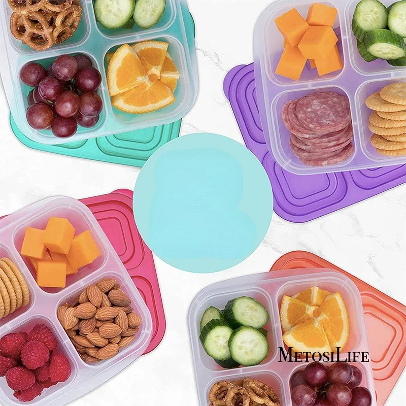 Food Prep Snacks - พลาสติก Bento กล่องขนมนํากลับมาใช้ใหม่ 4 ช่อง LeakProof