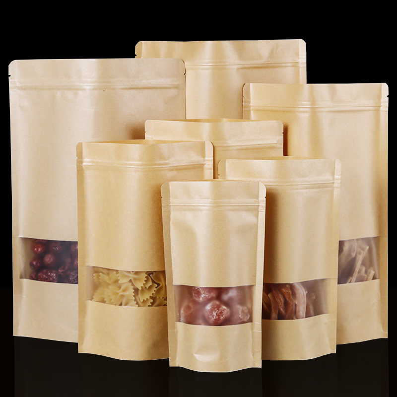 Food Snacks Packets - 100PCS สีน้ําตาล Doypack คราฟท์บรรจุภัณฑ์ถุงกระดาษชา Candy อาหารขนมขบเคี้ยวผง