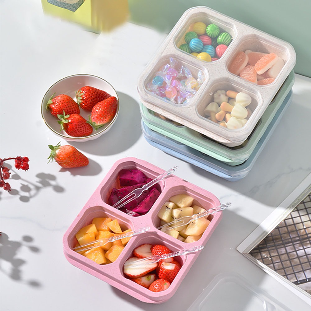 Food Prep Snacks - กล่องใส่อาหารแบบใช้ซ้ำได้ 1 ชิ้น ทำจากฟางข้าวสาลี มี 4