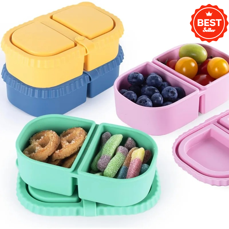 Food Snacks For Picnic - ภาชนะใส่ขนมซิลิโคนแบบใช้ซ้ำได้พร้อมฝาปิด, ภาชนะขนาดเล็ก 2 ช่อง, กล่องเก็บอาหารแบบพกพาสำหรับปิกนิก