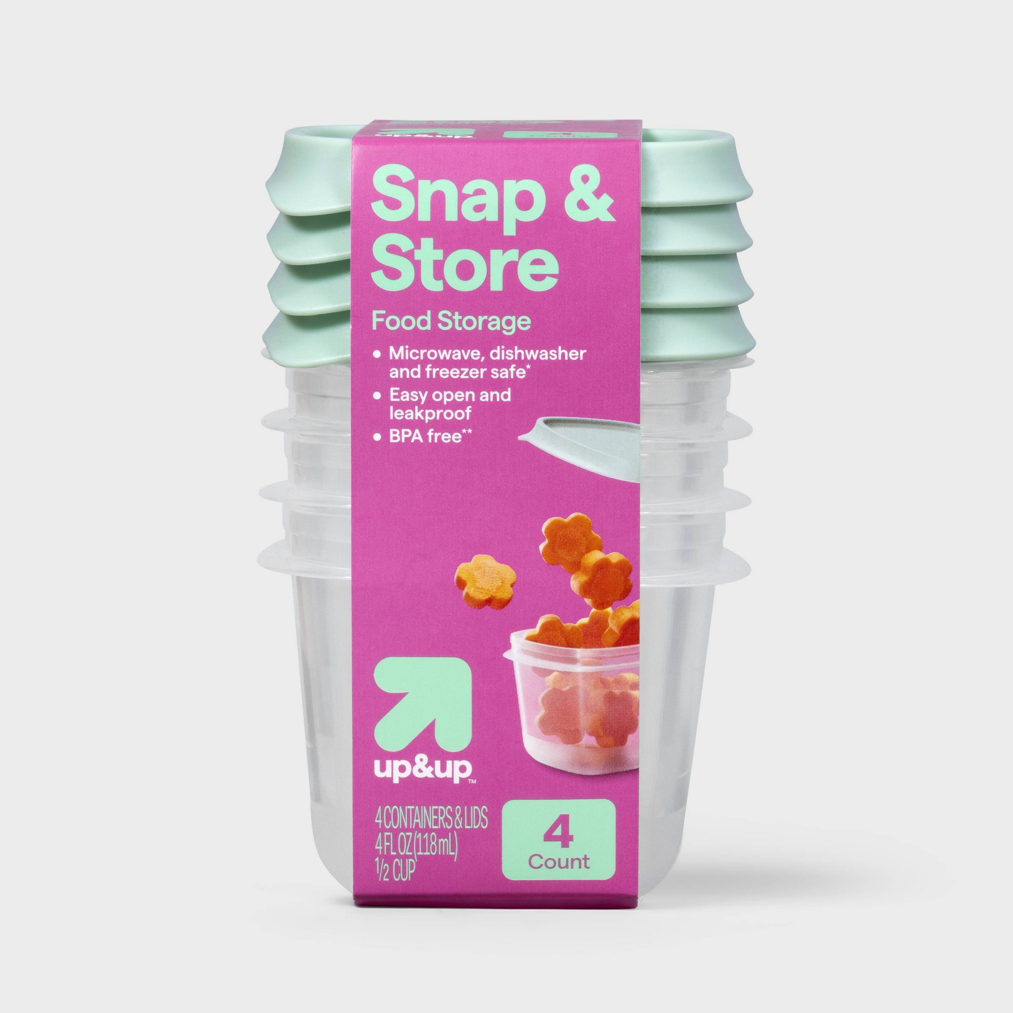 Food Prep Snacks - ภาชนะเก็บอาหารทรงสี่เหลี่ยมขนาดเล็ก 4 คิวต์ แบบครึ่งถ้วย ปราศจากสาร BPA