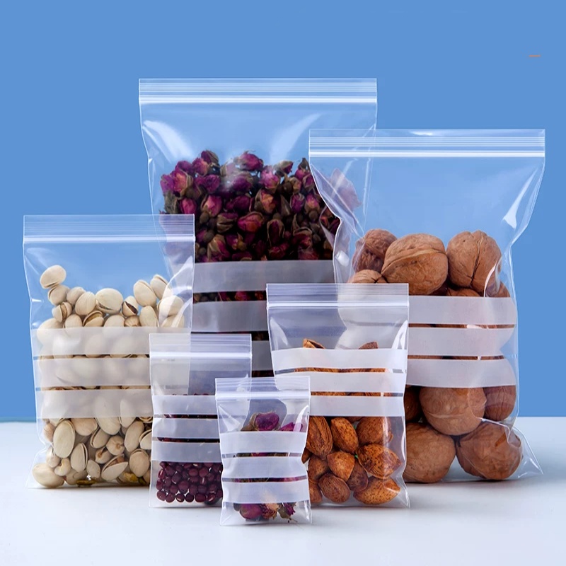 Food Snacks Label - ถุงซิปล็อคใส PE สำหรับเขียนข้อความ 200 ชิ้น ถุงพลาสติกแบบปิดผนึกได้