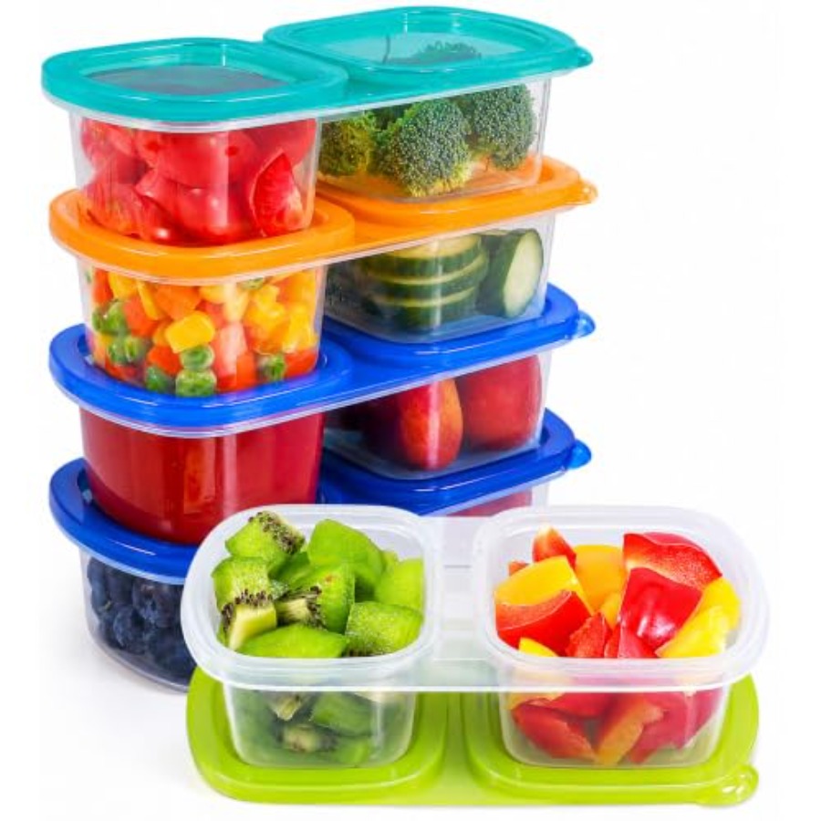 Food Prep Snacks - ชุดกล่องใส่อาหารว่างแบบใช้ซ้ำได้ 5 ชิ้นพร้อมฝาปิด - กล่องแบ่ง 2