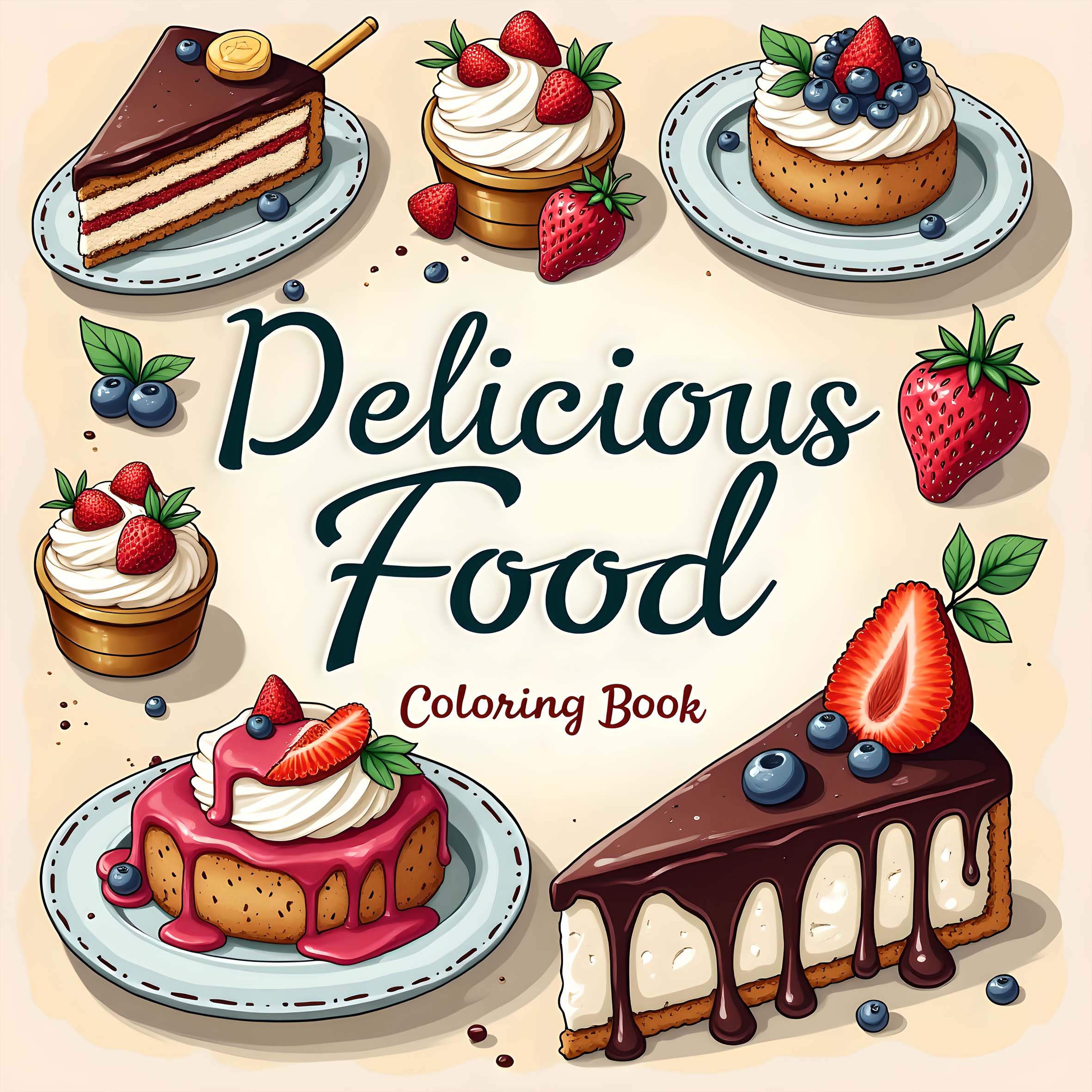Food Snacks Coloring Book - สมุดระบายสีลายอาหาร 1 เล่ม แบบดั้งเดิม 24 หน้า