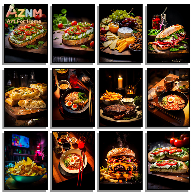 Food Platter Snacks - AZNM โปสเตอร์อาหารกูร์เมต์ ภาพพิมพ์บนผ้าใบ ศิลปะติดผนังแบบไม่มีกรอบ สเต็ก ราเมน