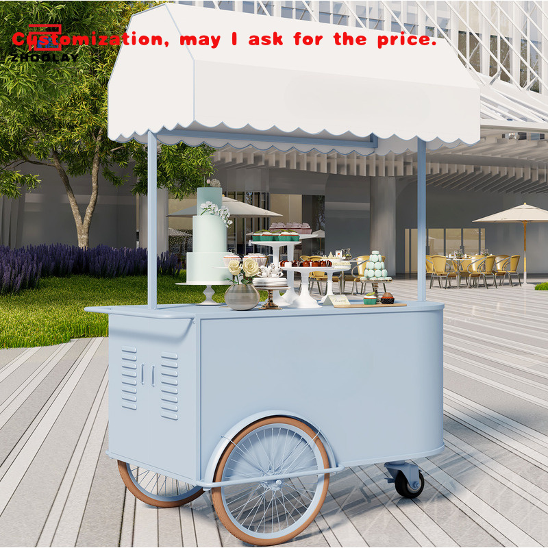Food Snacks Business - รถเข็นขายอาหารเคลื่อนที่แบบพกพา สำหรับร้านค้าแผงลอย ตลาดนัดกลางแจ้ง ชั้นวางขนม ของหวาน ทำจากโลหะ