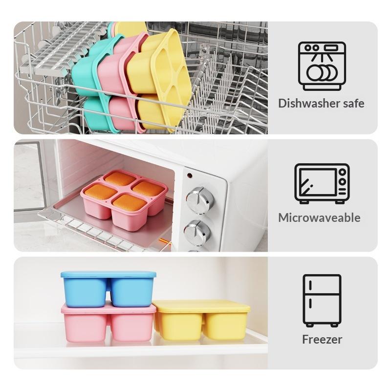 Food Snacks For Picnic - กล่องใส่ขนมซิลิโคนเกรดอาหาร 4 ช่องพร้อมฝาปิดสนิท เหมาะสำหรับเด็ก ไปโรงเรียน ปิกนิก