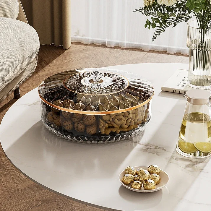 Food Platter Snacks - Rotatable กล่องเก็บขนมผลไม้ Creative ผลไม้แห้งจานขนมในครัวเรือน Airtight คอนเทนเนอร์ขนมขบเคี้ยวจานตกแต่ง