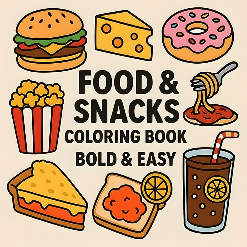 Food Snacks Coloring Book - สมุดระบายสีธีมอาหารและขนมขบเคี้ยว หนา ไม่ซึมสี บรรเทาความเครียด สมุดวาดภาพกราฟฟิตี สำหรับระบายสีเพื่อการพักผ่อนประจำวัน