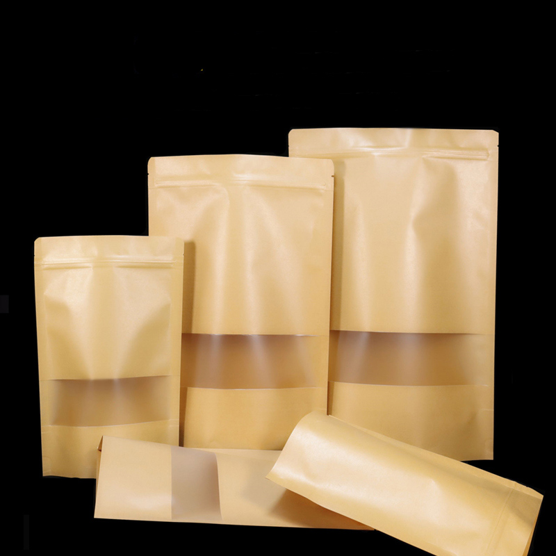 100PCS สีน้ําตาล Doypack คราฟท - Food Snacks Packets บทวิจารณ์และราคา
