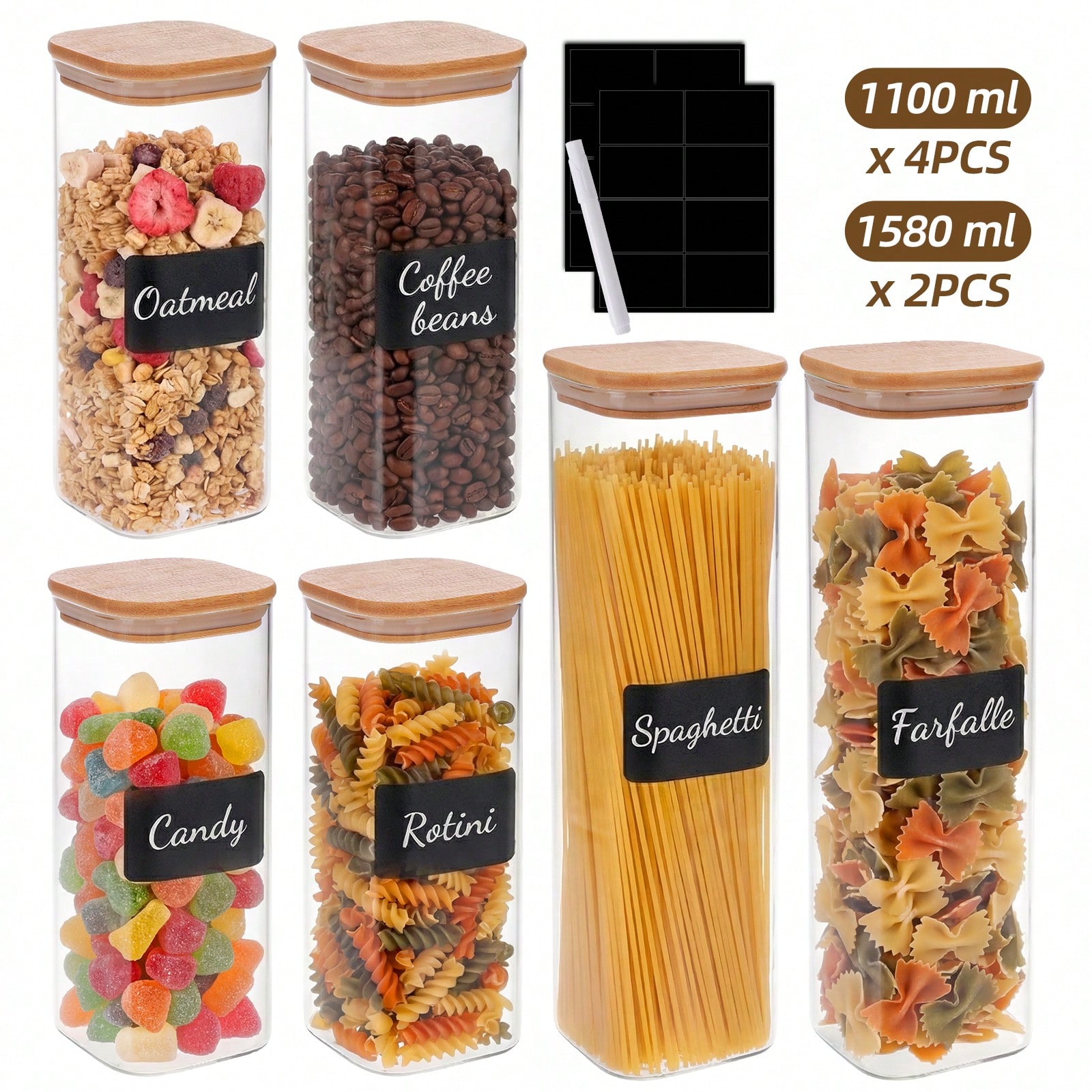 ภาชนะเก็บอาหารแก้วพร้อมฝาไม้ไผ - Food Snacks Label บทวิจารณ์และราคา