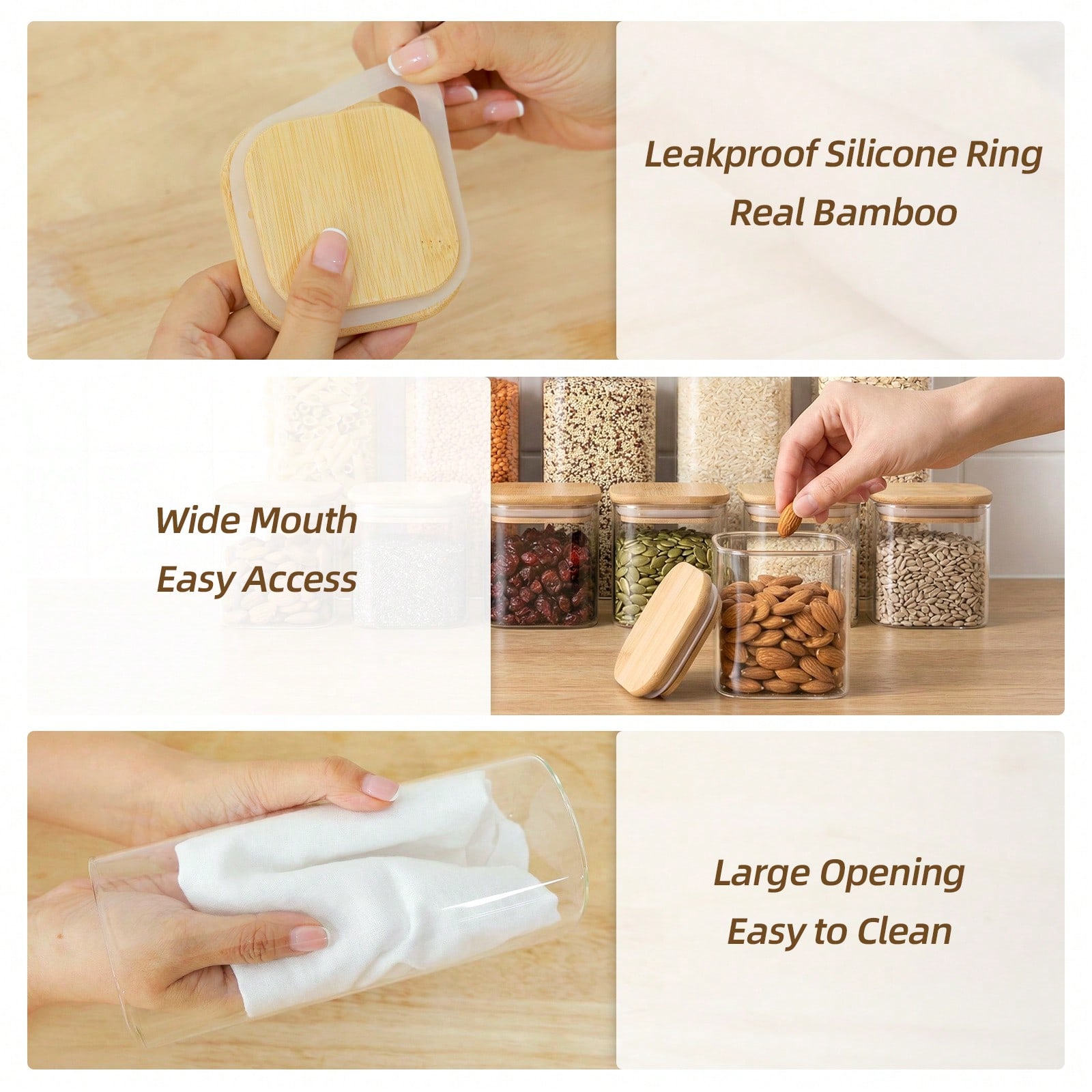 ภาชนะเก็บอาหารแก้วพร้อมฝาไม้ไผ - Food Snacks Label บทวิจารณ์และราคา