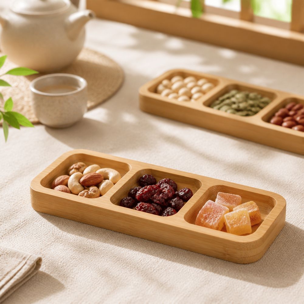 ถาดเสิร์ฟขนมแบ่งช่องทำจากไม้ไผ - Food Platter Snacks บทวิจารณ์และราคา