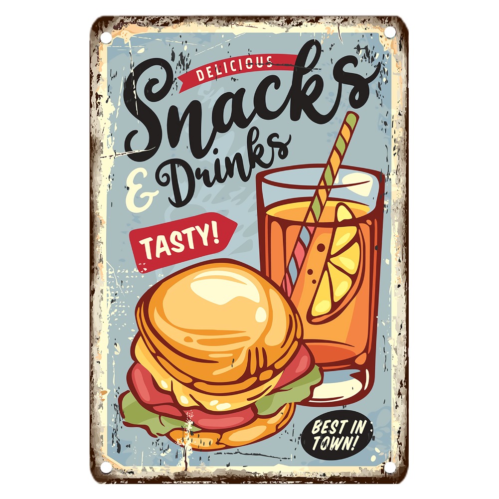ป้ายโลหะวินเทจลายอาหาร ขนาด 12 - Food Snacks Drinks บทวิจารณ์และราคา