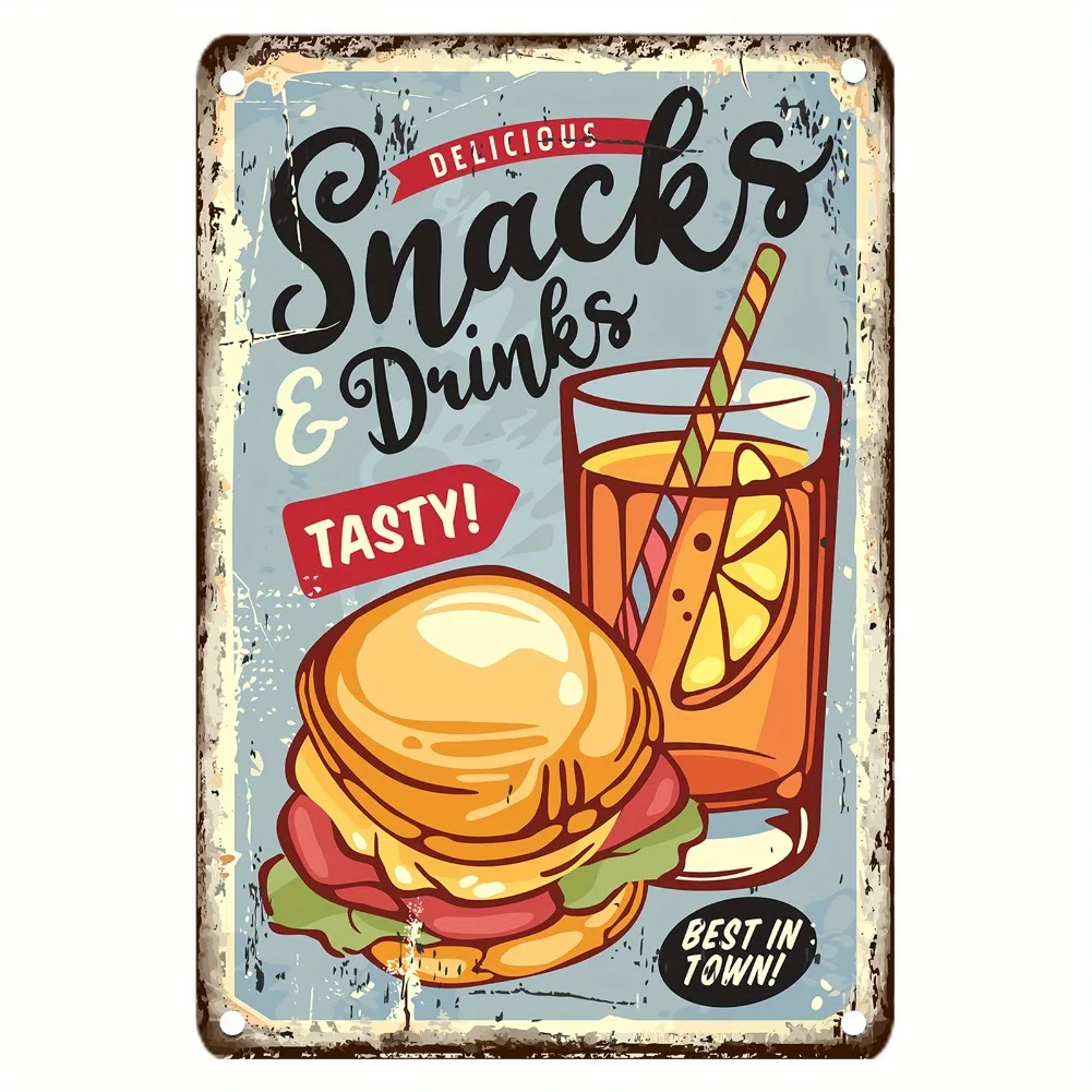 ป้ายโลหะวินเทจลายอาหาร ขนาด 12 - Food Snacks Drinks บทวิจารณ์และราคา