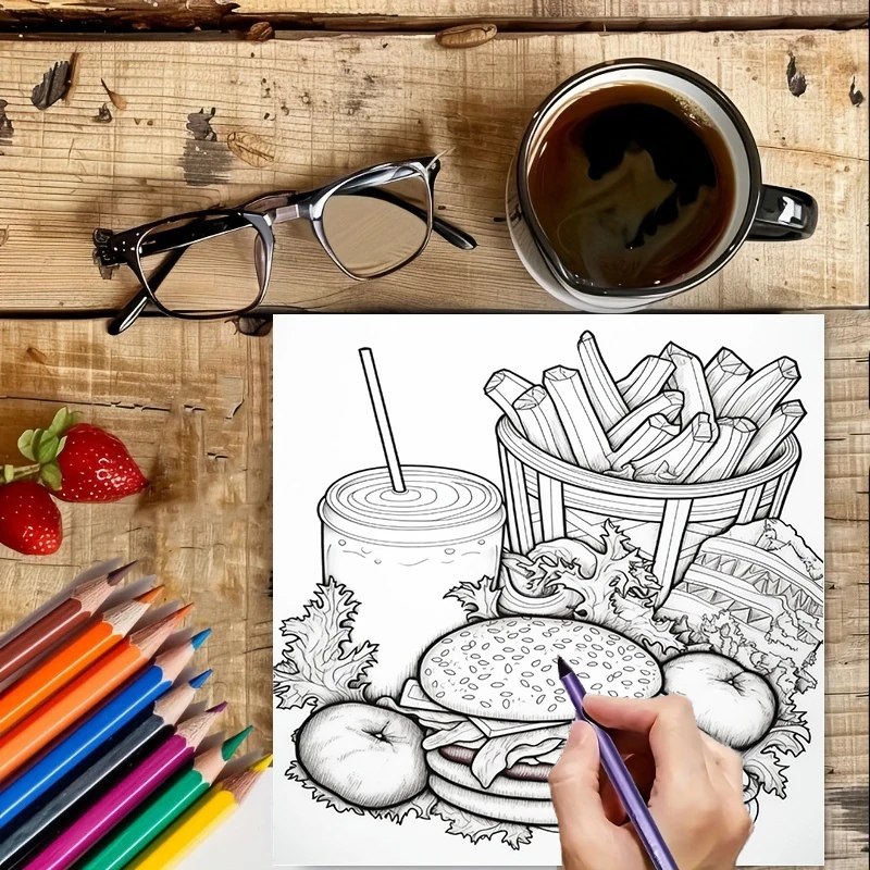 สมุดระบายสีอาหารจานด่วนสำหรับผ - Food Snacks Coloring Book บทวิจารณ์และราคา