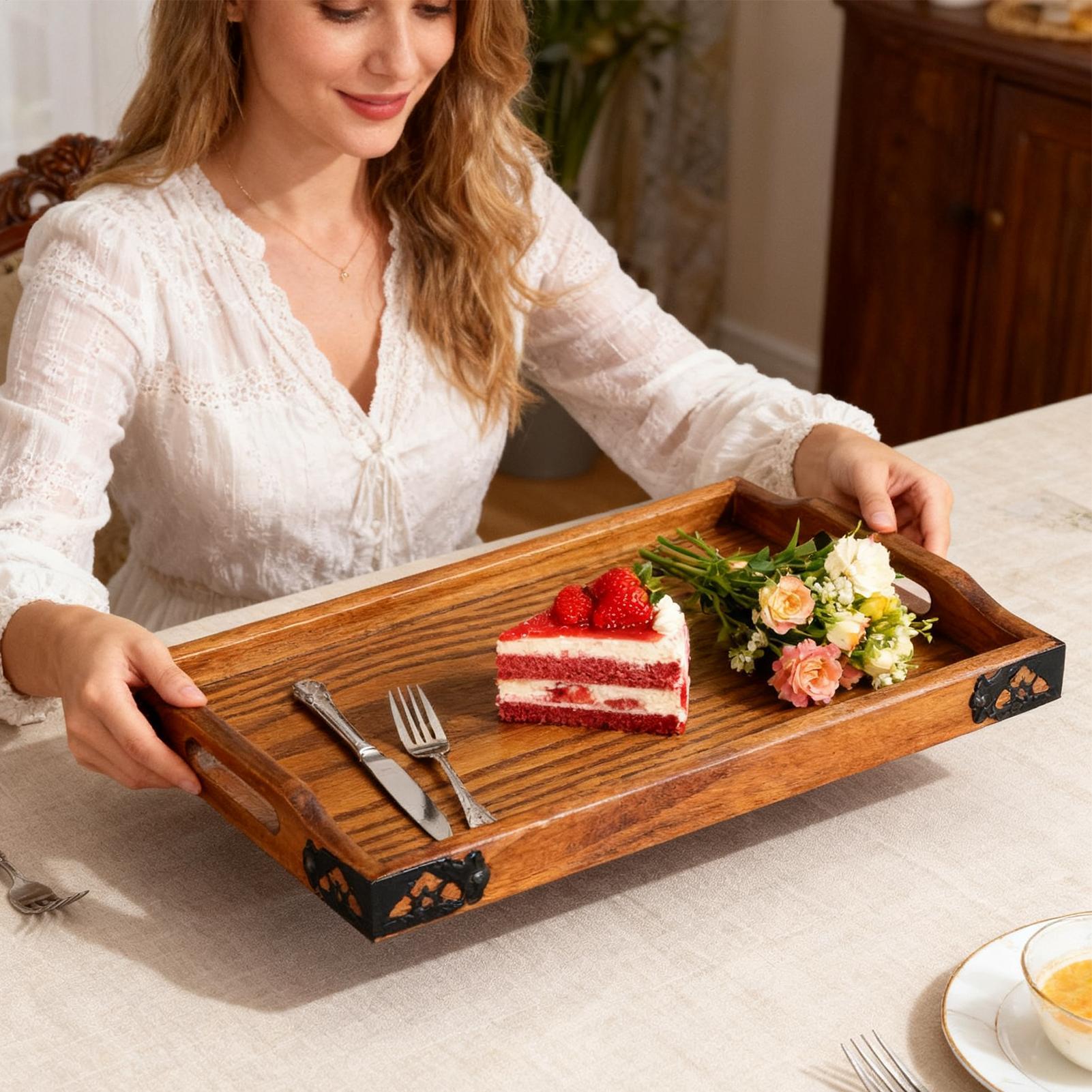 ถาดไม้พร้อมหูจับ ถาดชาไม้ ถาดอ - Food Platter Snacks บทวิจารณ์และราคา